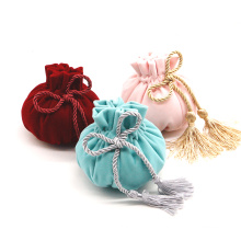 DEQI Drawstring Round Coloful Velvet Bag Jewelry Packing Velvet Drawstring Pouches Wedding Gift Bags with Candy Bracelet Bag